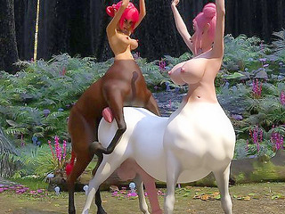 Centaur Things - Futanari centaurs fuck each other in the forest
