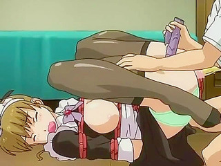 Maid in Heaven 2 - Tied up hentai maid gets vibrator in pussy and banana in ass