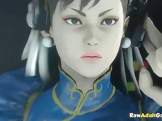 3D street fighter Chun Li loses a match and then gets strapon fucked